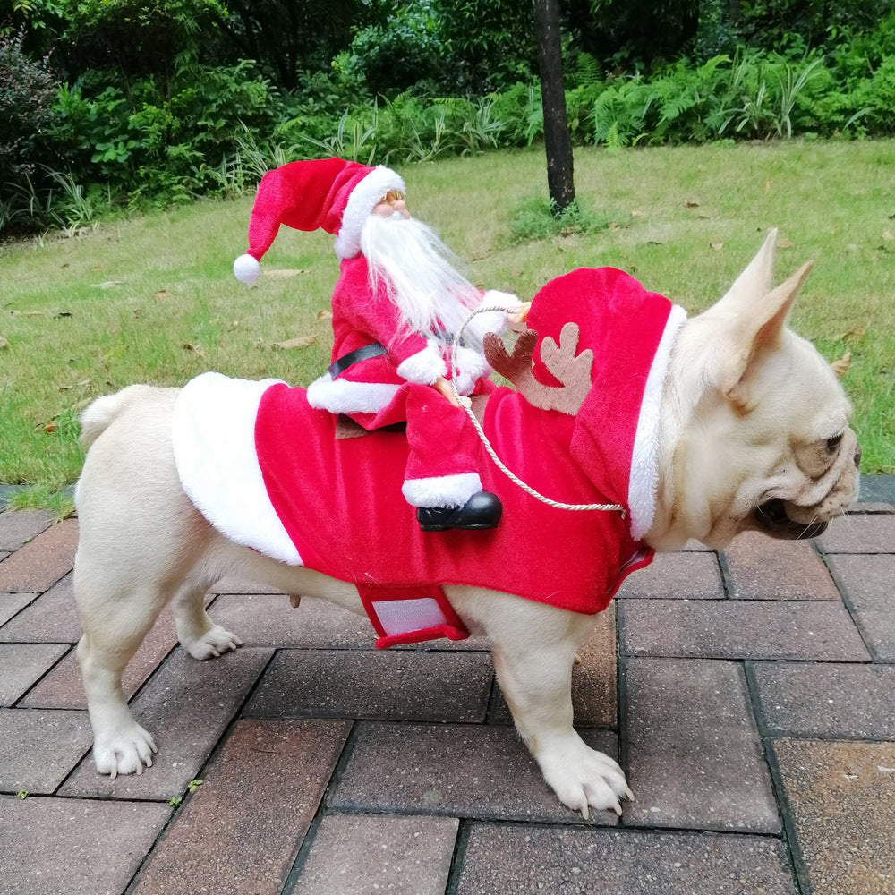 Christmas Dog Costume – Santa Claus Riding Reindeer Outfit for Dogs