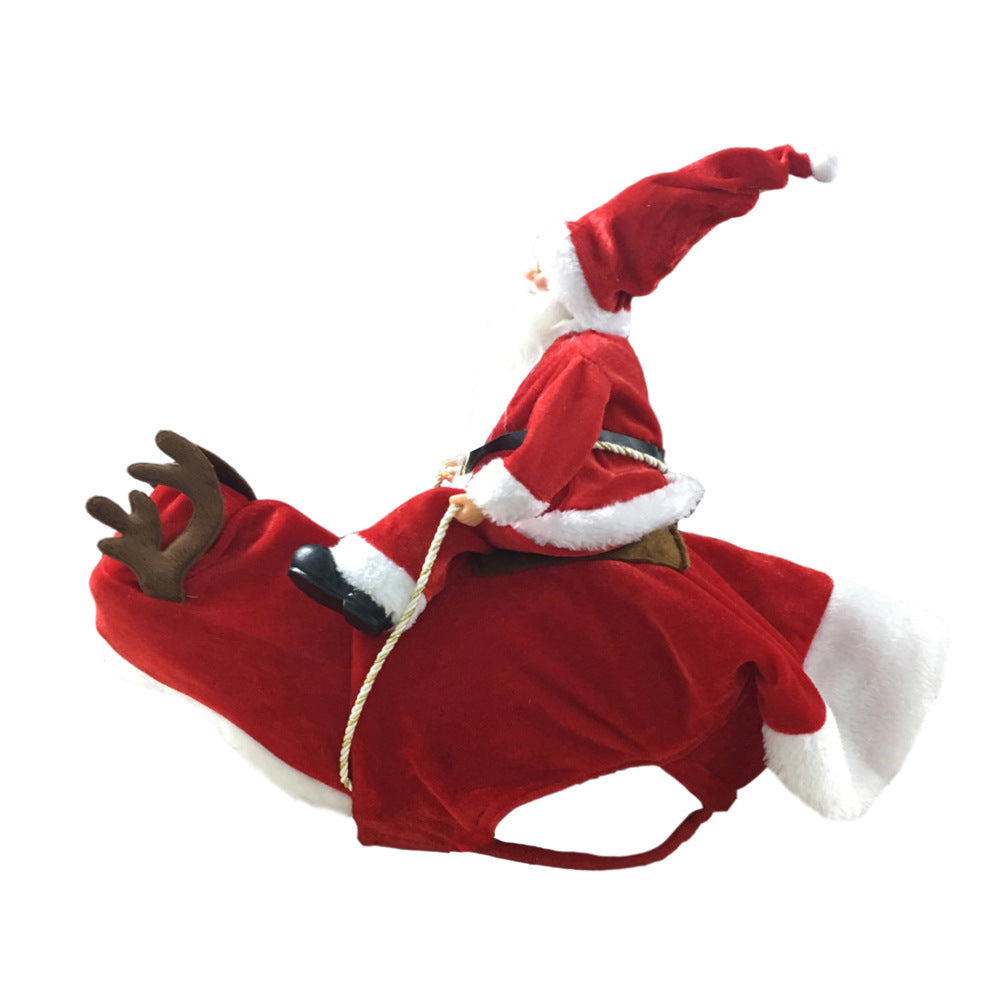 Christmas Dog Costume – Santa Claus Riding Reindeer Outfit for Dogs