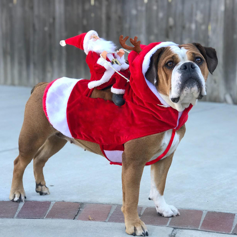 Christmas Dog Costume – Santa Claus Riding Reindeer Outfit for Dogs