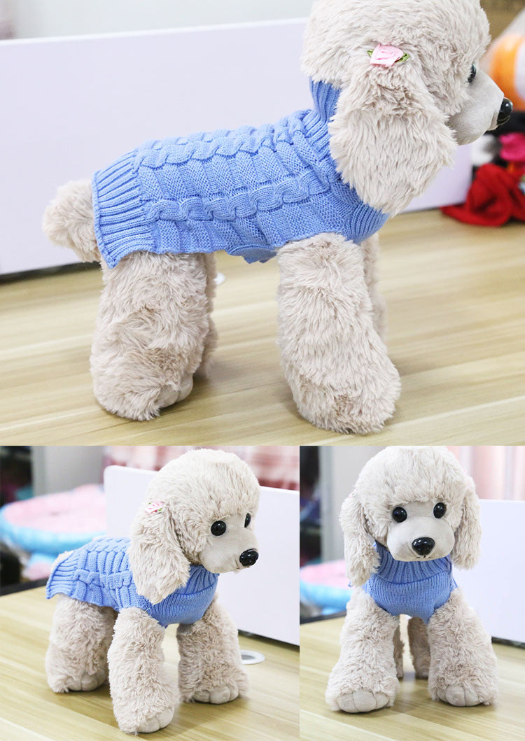 Knitted Dog Sweater – Warm Wool Pet Sweater with Twisted Rope Design