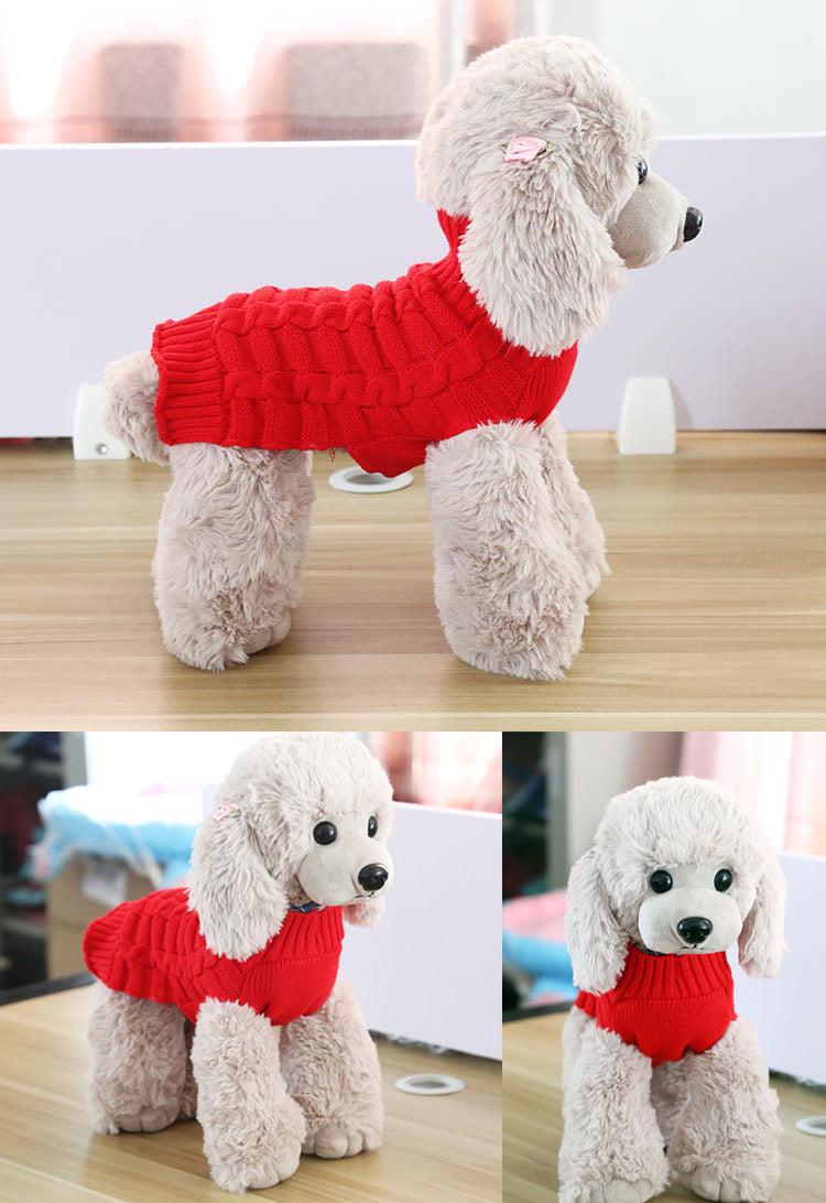 Knitted Dog Sweater – Warm Wool Pet Sweater with Twisted Rope Design