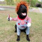 Scary Halloween Dog Costume – Funny Adjustable Pet Cosplay Outfit with Wig & Knife
