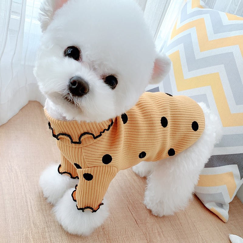 Polka Dot Dog Turtleneck Shirt – Soft Cotton Base Layer for Small to Large Dogs