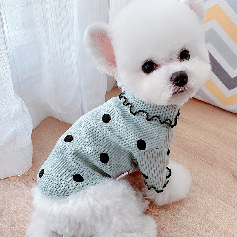 Polka Dot Dog Turtleneck Shirt – Soft Cotton Base Layer for Small to Large Dogs