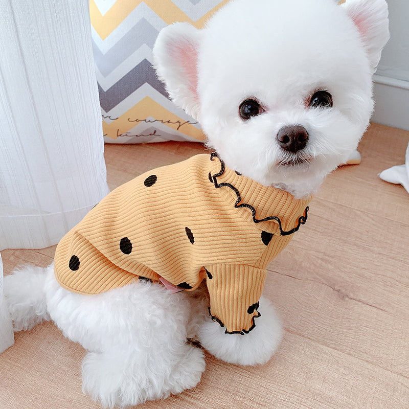Polka Dot Dog Turtleneck Shirt – Soft Cotton Base Layer for Small to Large Dogs