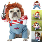 Scary Halloween Dog Costume – Funny Adjustable Pet Cosplay Outfit with Wig & Knife